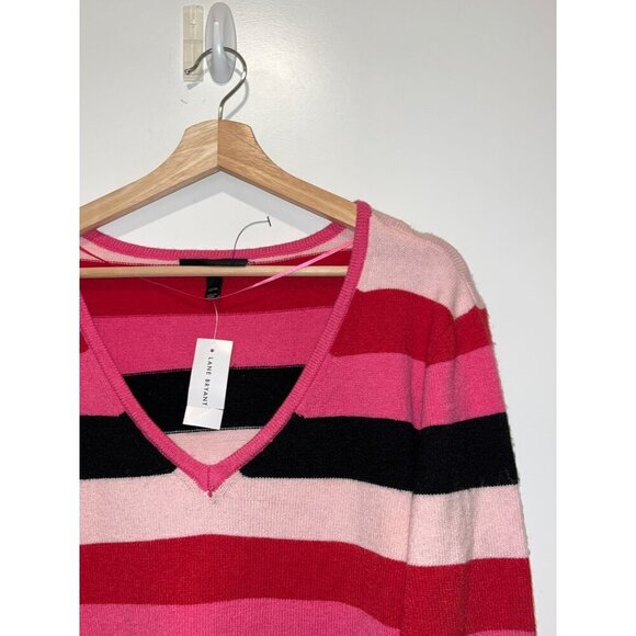 NWT Lane Bryant Pink Striped Pullover V-neck Long Tunic Women's Plus Size 22/24 - Picture 4 of 11